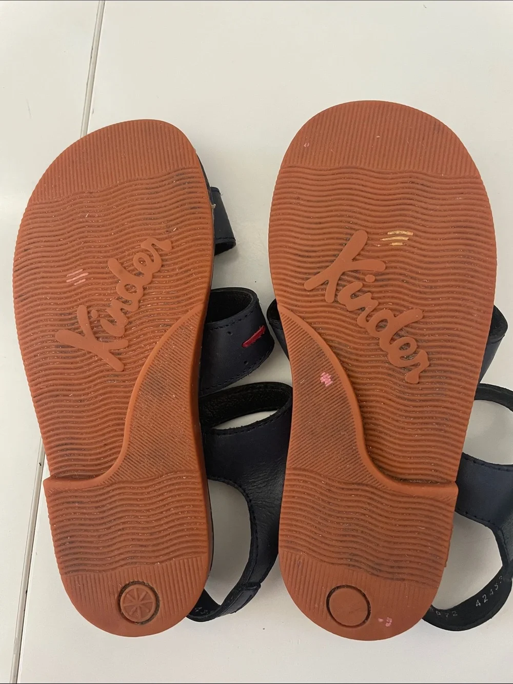 Kinder Navy Leather Kids Sandals with Red Accents